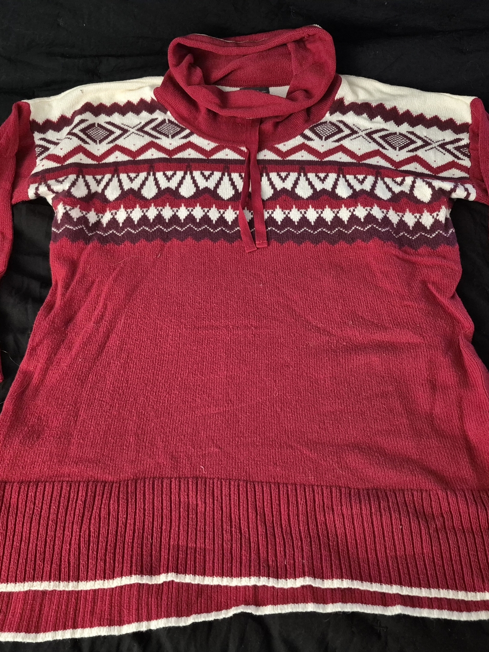 Eddie Bauer Red & White Fair Isle Cowl Neck Sweater